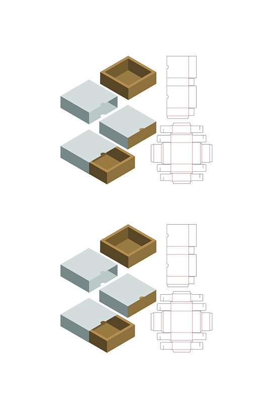 抽屉式甜品纸箱刀模包装盒展开图