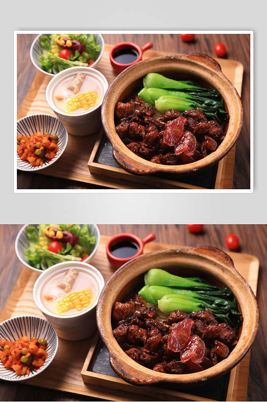 红烧肉煲仔饭食品摄影图片