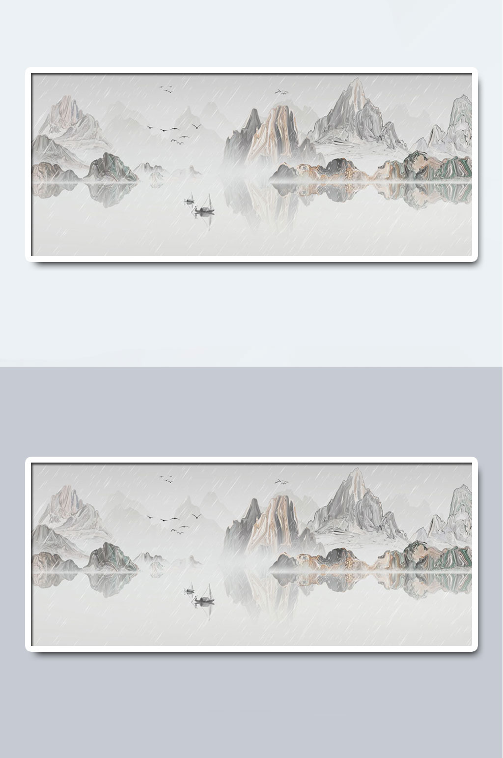 中国风江水水墨国画插画