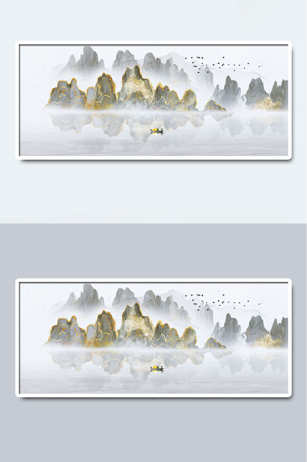 中国风江水水墨国画插画