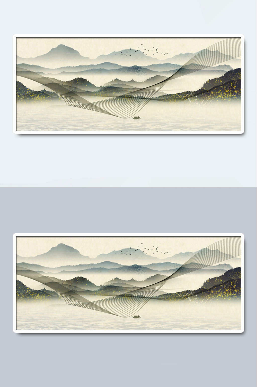 江水中国风水墨国画插画
