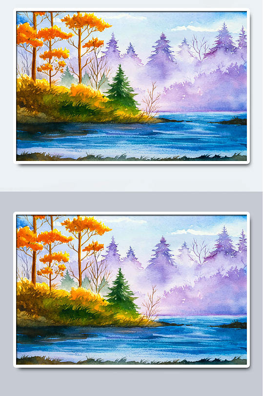 绚丽唯美水彩山水风景画