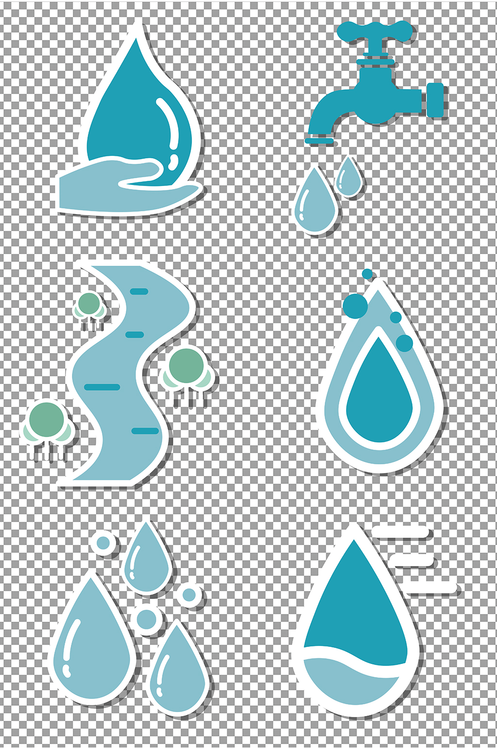 手绘水滴水资源素材水资源保护元素