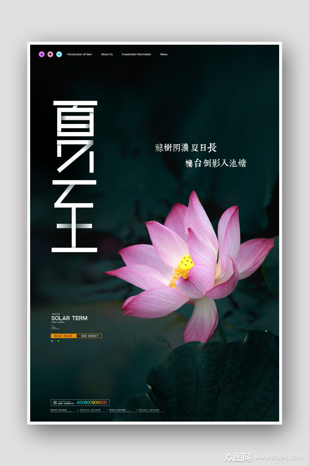 创意摄影荷花二十四节气夏至海报素材