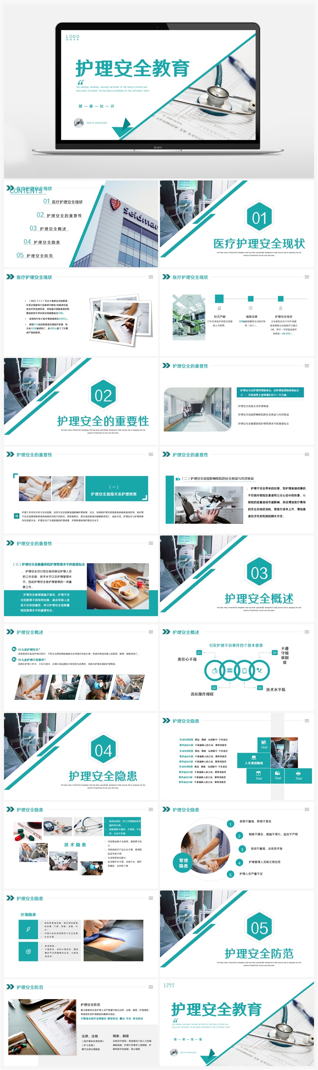 绿色简约医疗护理安全教育ppt模板