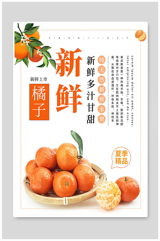 新鲜橘子宣传促销 柑橘 海报