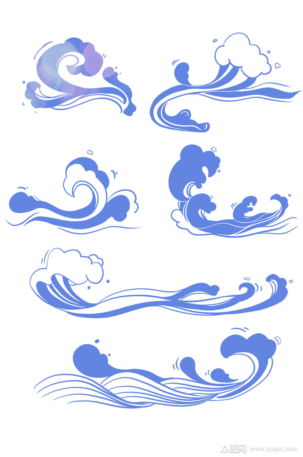 蓝色海浪波纹云海花纹矢量素材