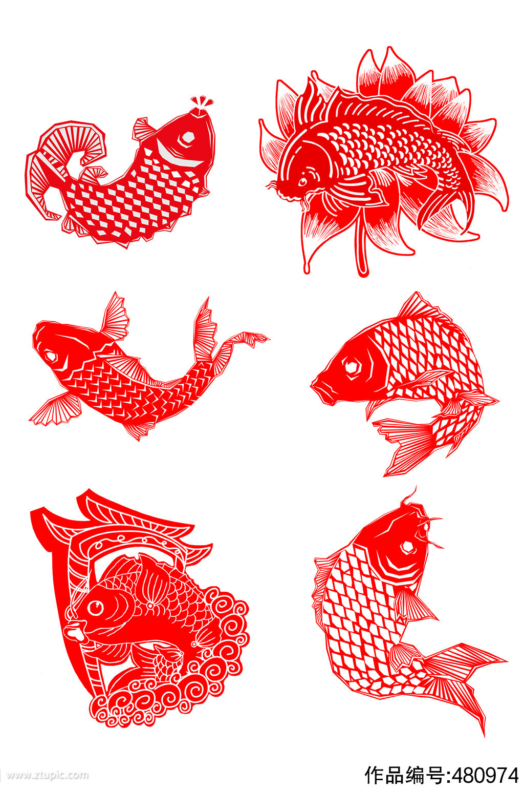 中国风鲤鱼窗花剪纸图案