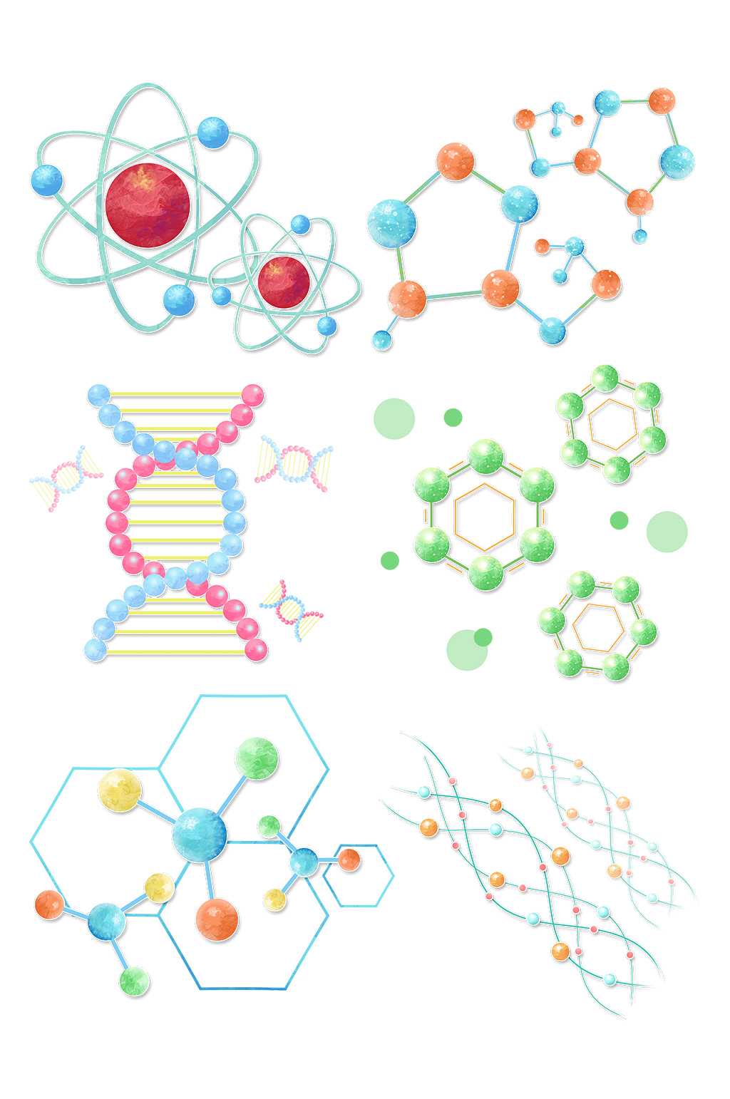 dna手绘清新卡通剪纸医学化学分子式 化学元素