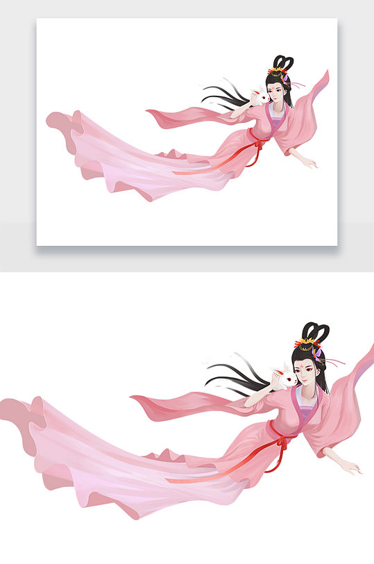 唯美优雅嫦娥玉兔中式插画-众图网