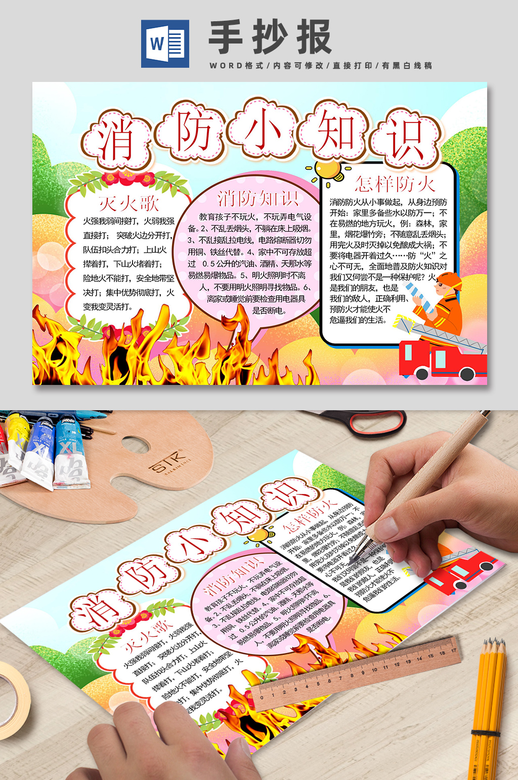 消防小知识防火灭火手抄报
