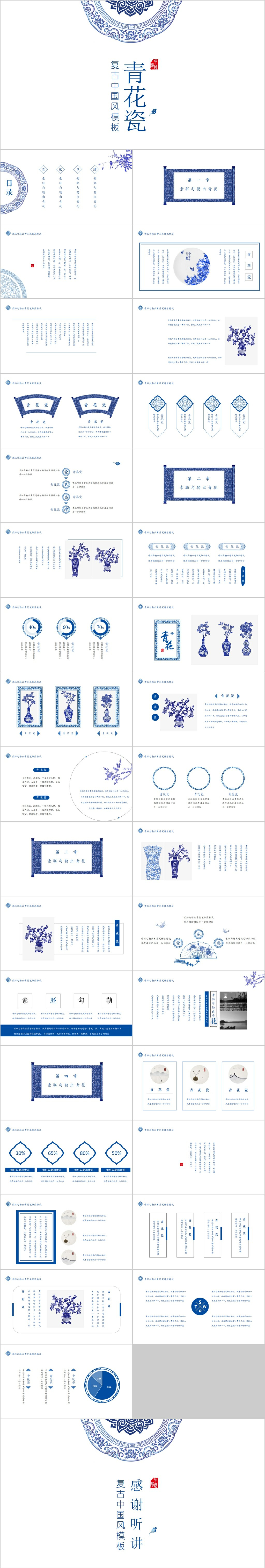 复古中国风青花瓷ppt模板