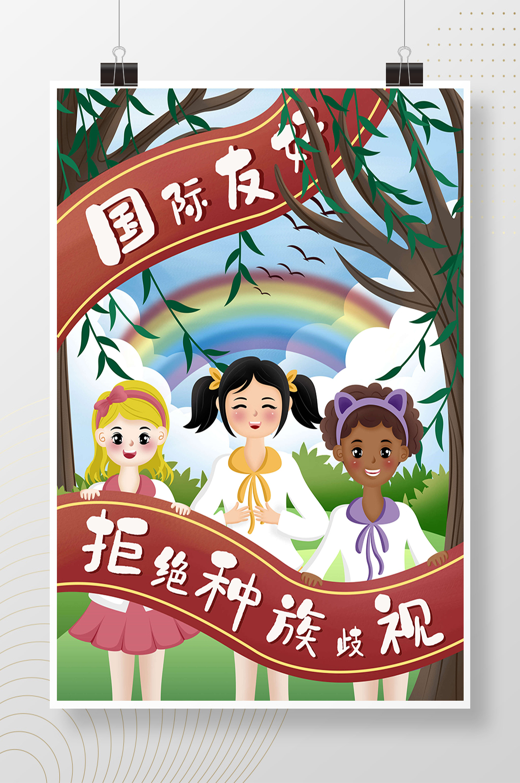 国际友好拒绝种族歧视海报