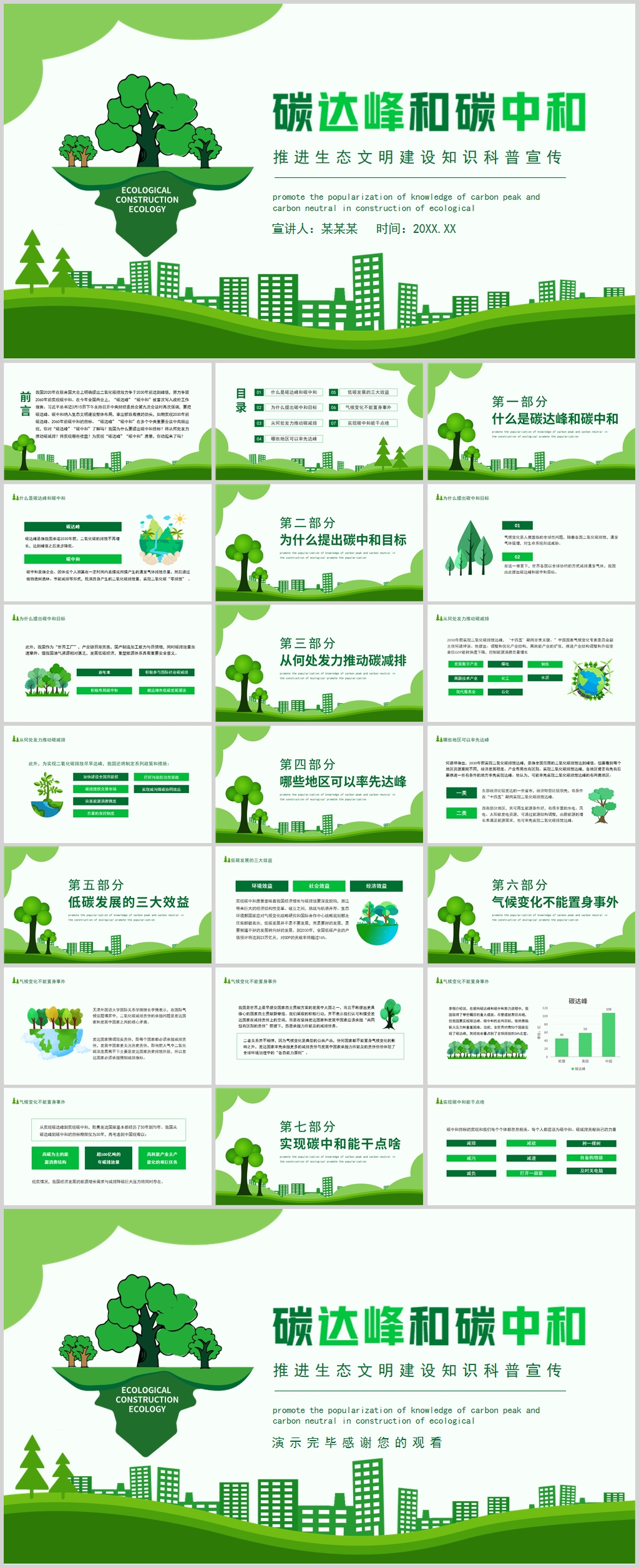 碳达峰和碳中和清新绿色ppt
