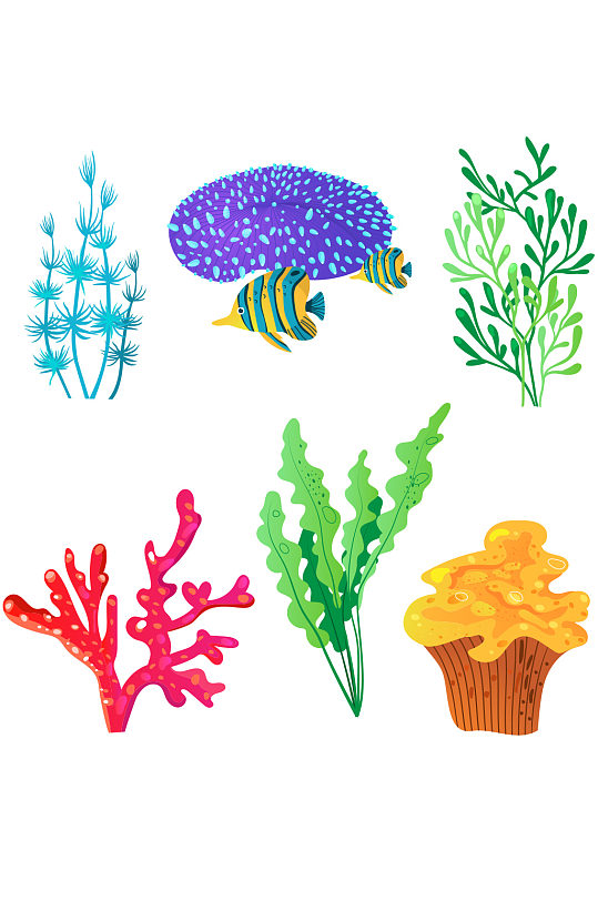 彩色珊瑚设计矢量素材卡通珊瑚和水母无缝背景矢量图 卡通水母立即