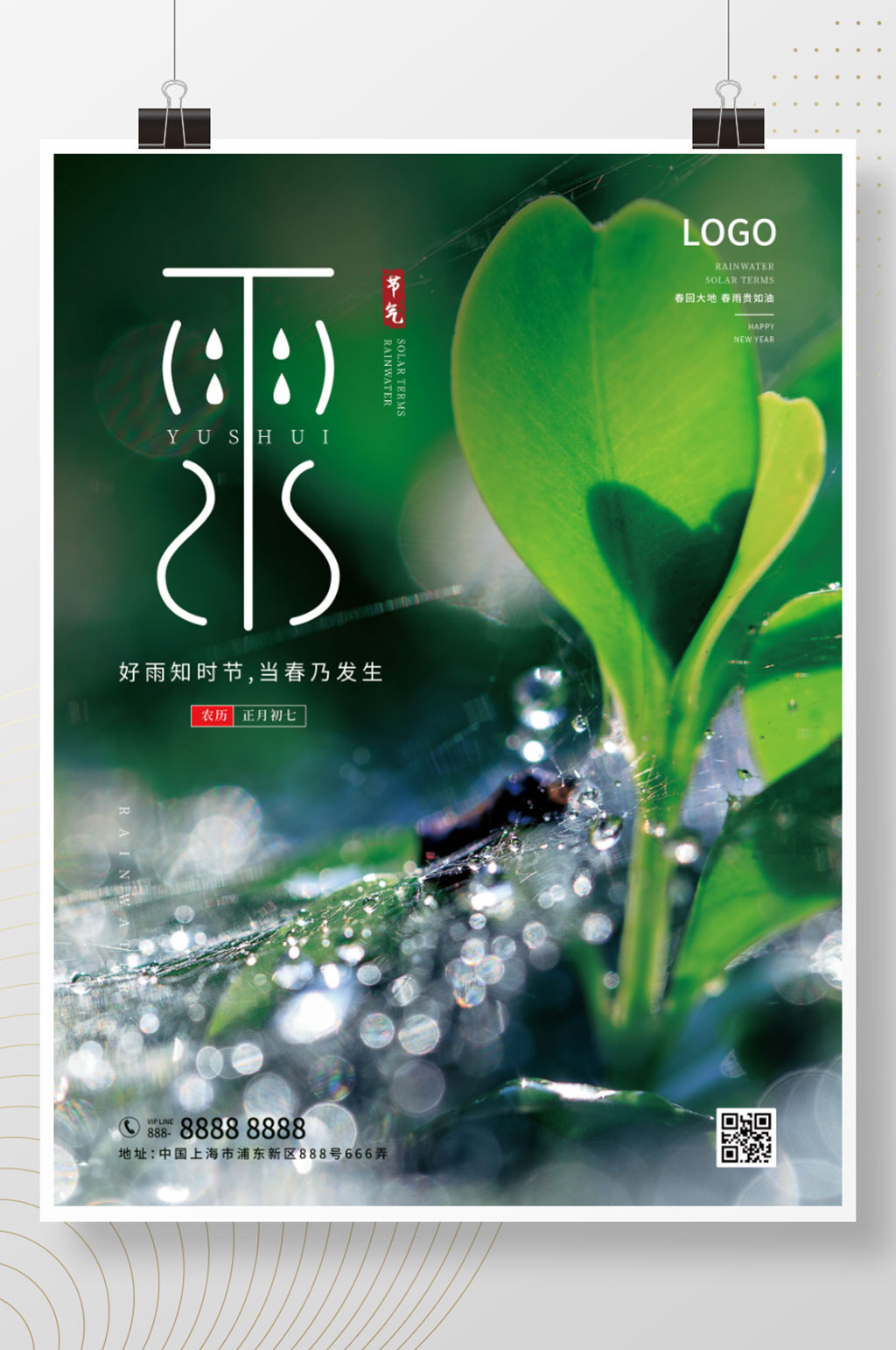 二十四节气2021新春春天雨水海报
