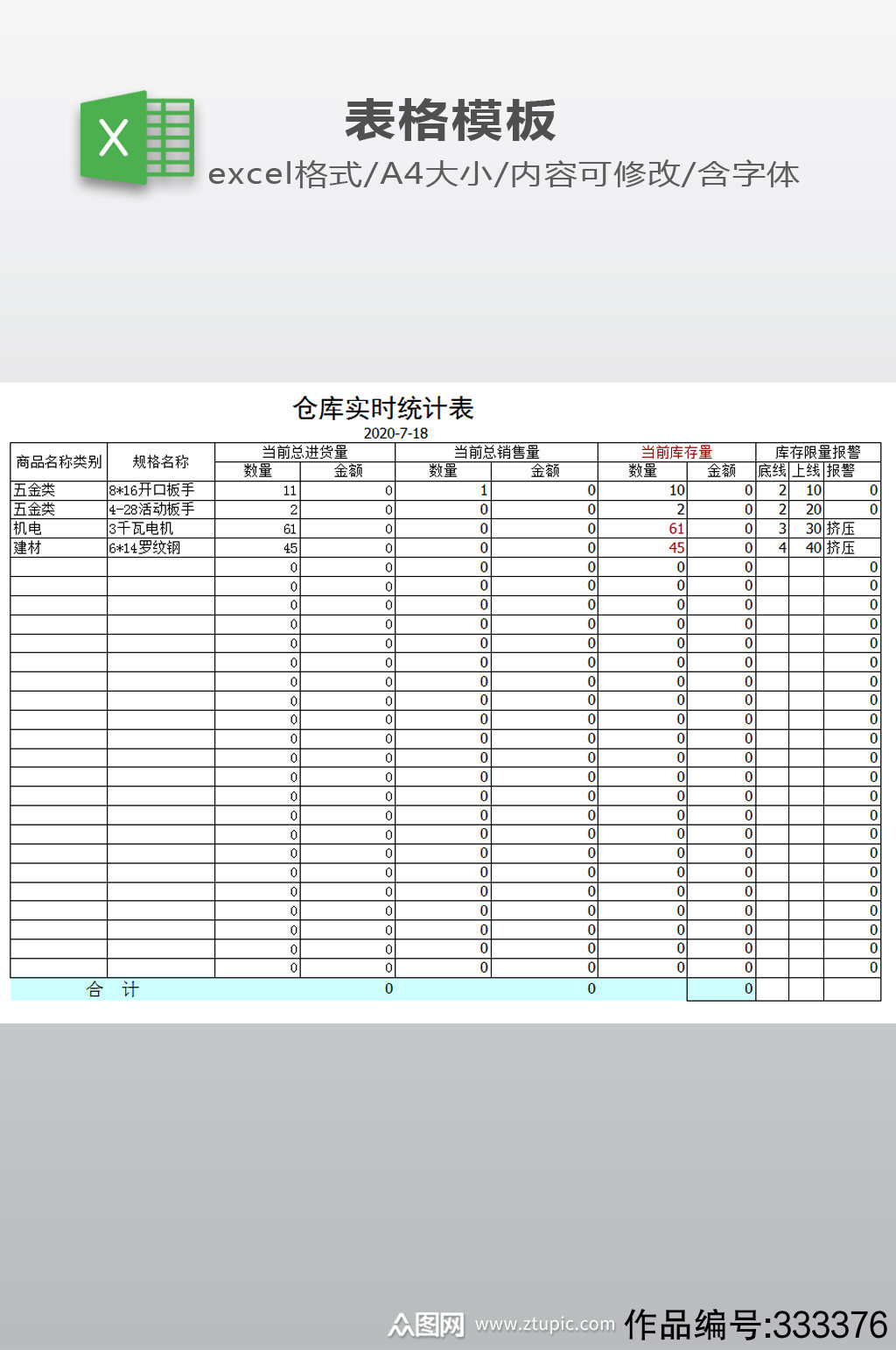 仓库进销存自动统计表