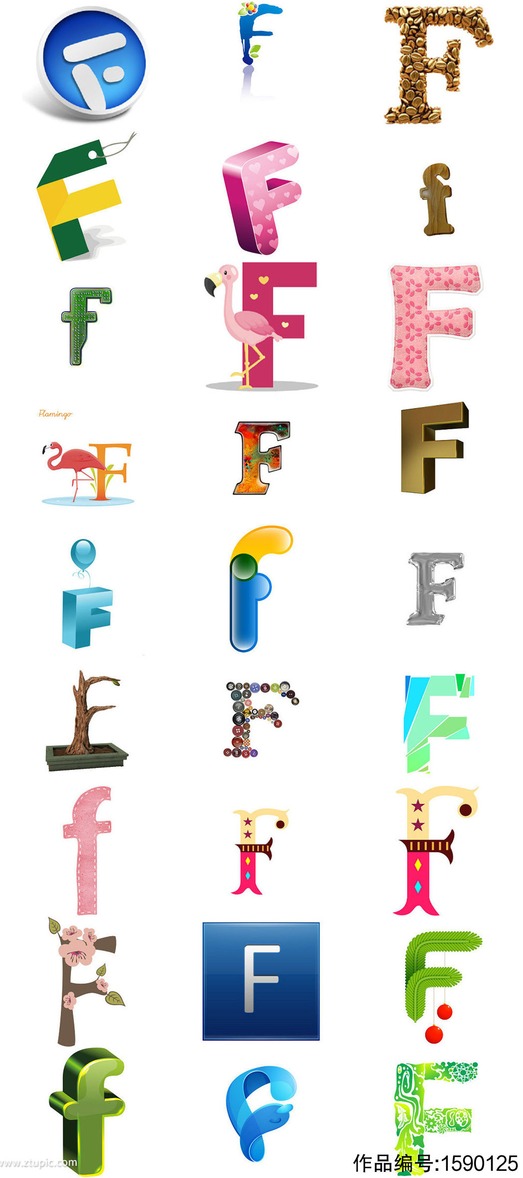 卡通f字母造型设计素材