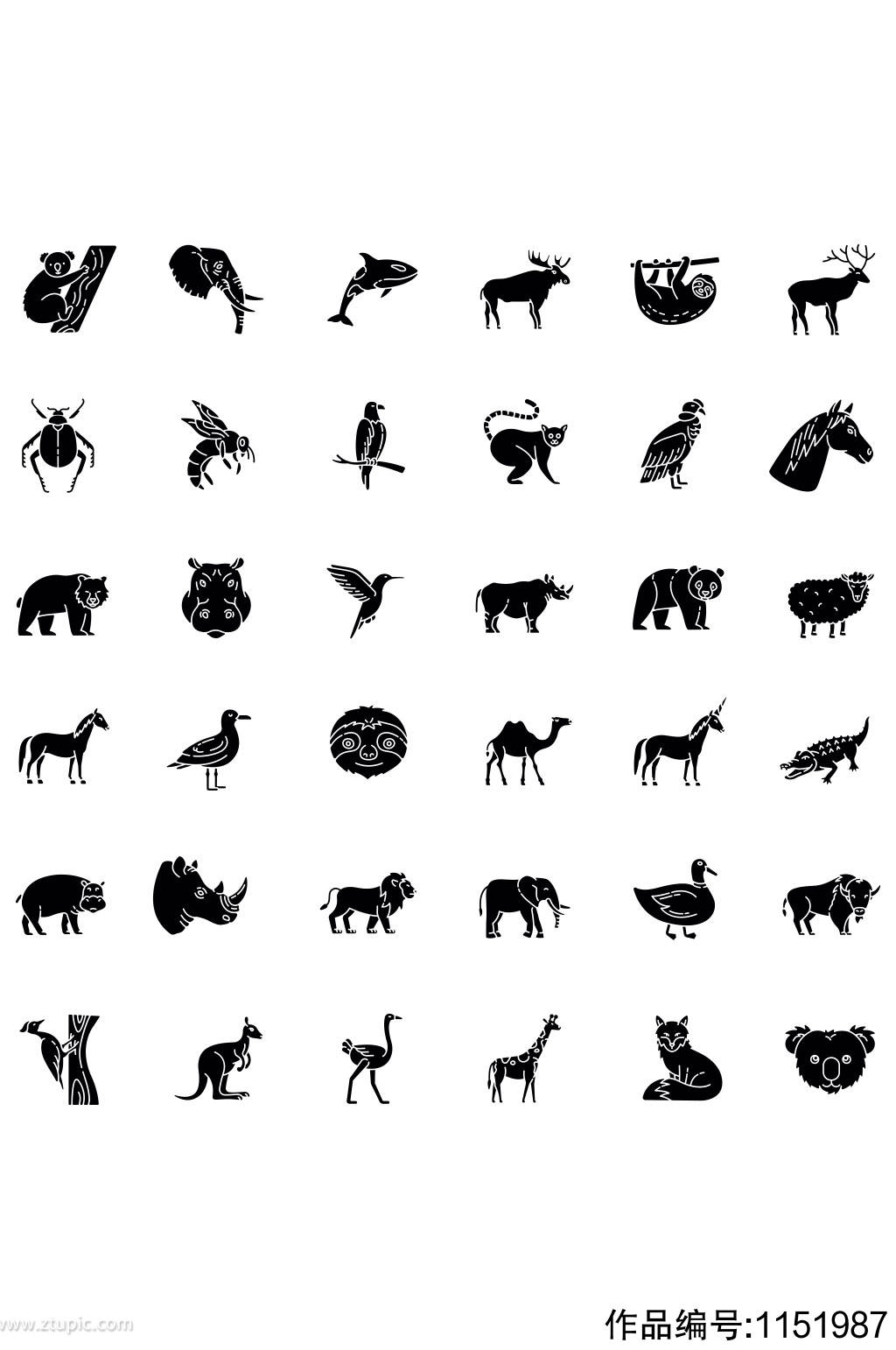动物黑色标志符号图标在白色空间