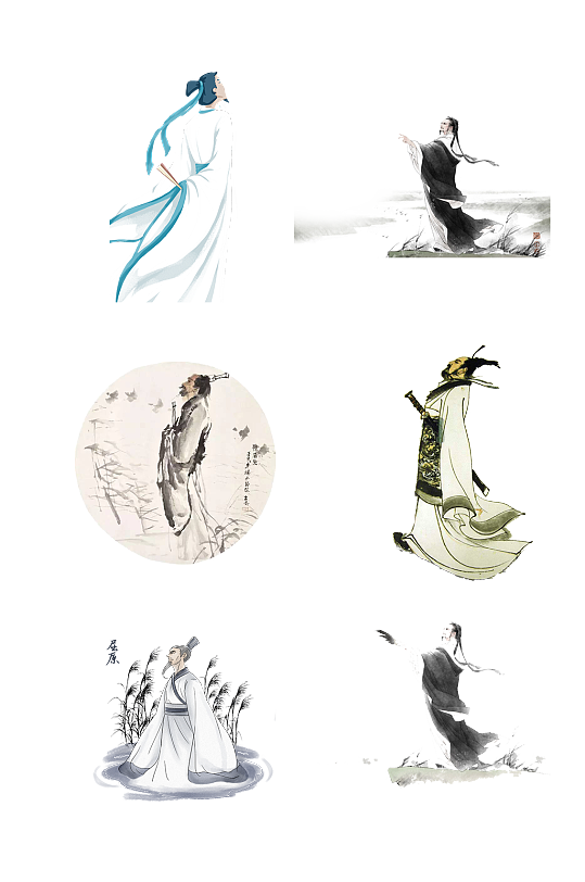 中国风国潮插画戏曲人物卡通矢量动物头像立即下载手绘屈原画像端午