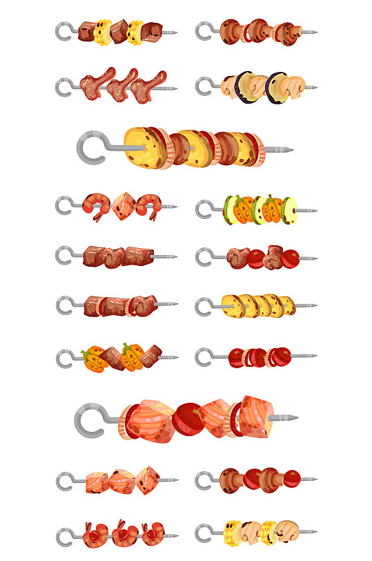 烧烤烤串矢量插画