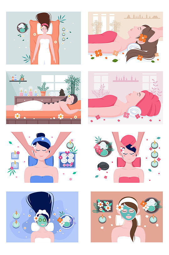美容护肤spa服务卡通插画元素