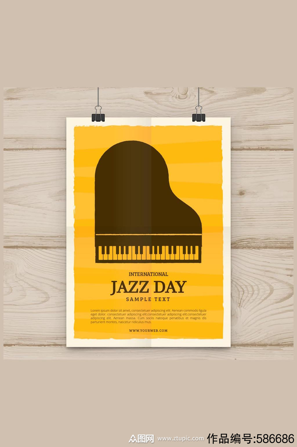 创意国际爵士乐日钢琴海报矢量图-设计元素素材下载