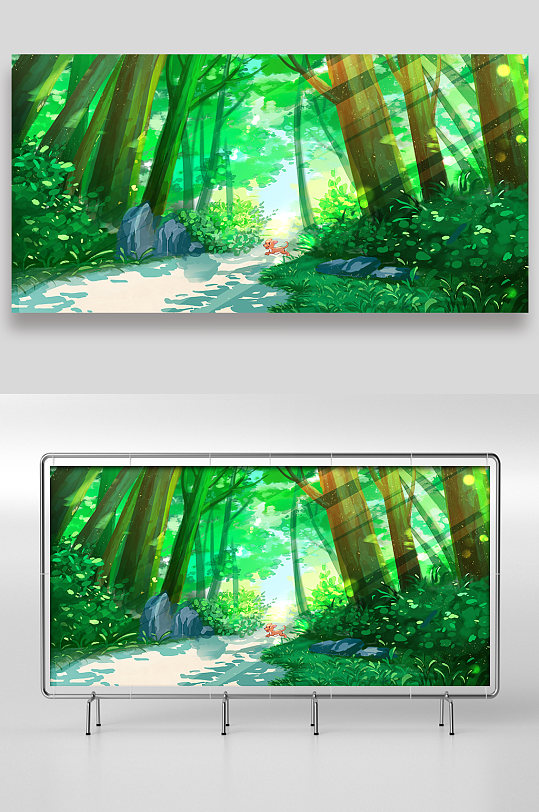 原始森林公园手绘插画设计