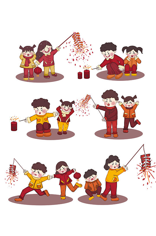 卡通可爱新年过节放鞭炮