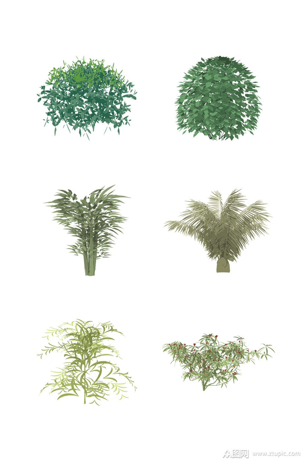 简约扁平手绘风绿色植物灌木矢量元素素材