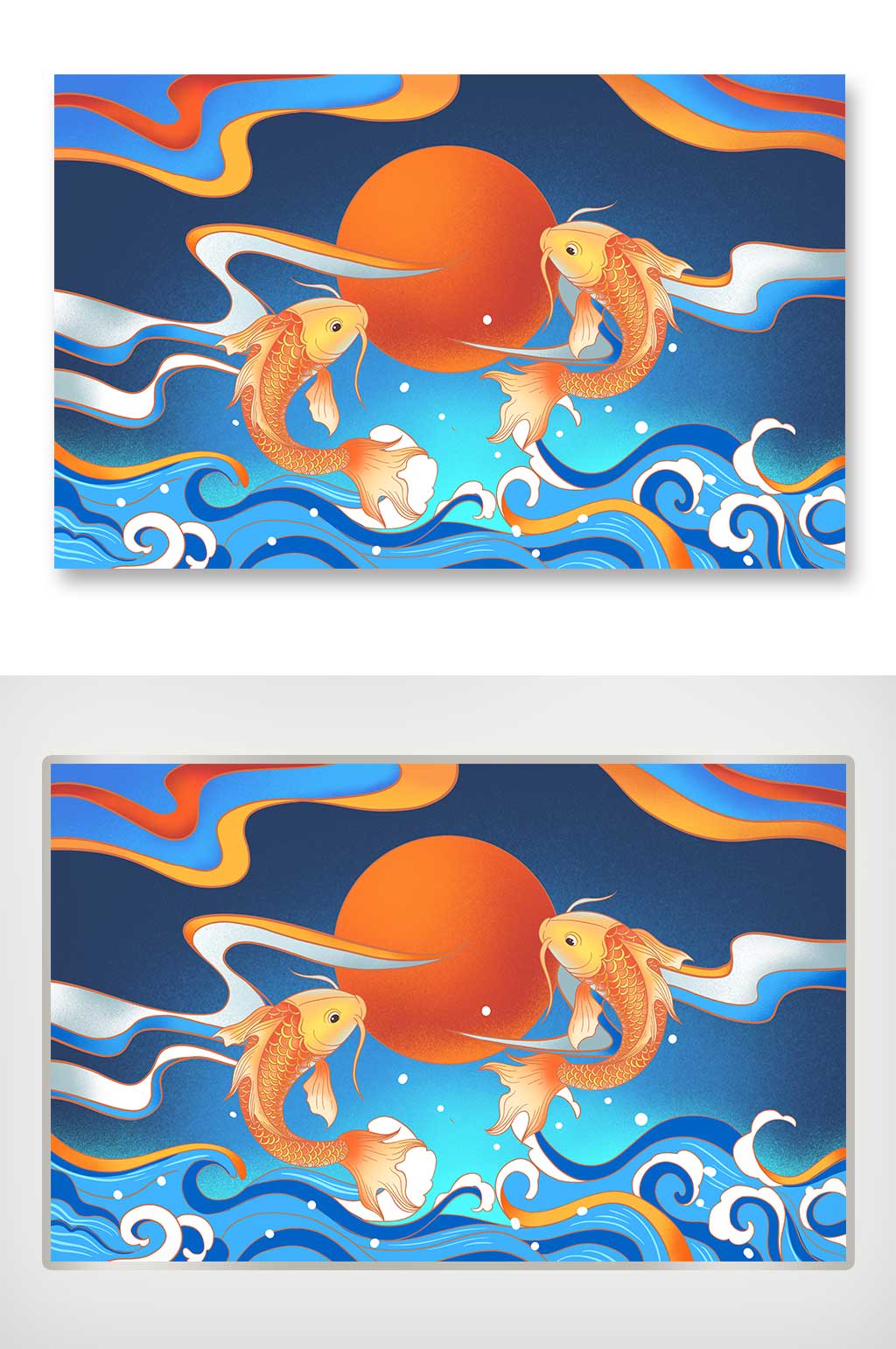 国潮风锦鲤国潮插画