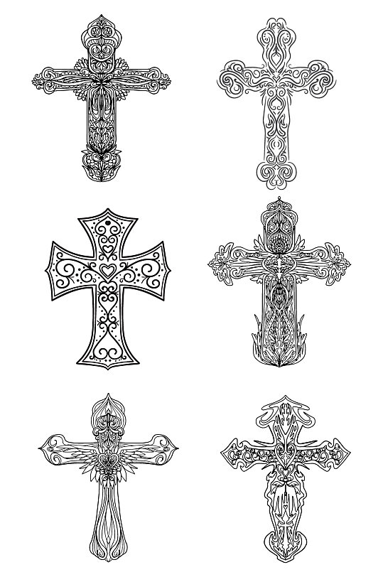 手绘十字架基督教设计元素