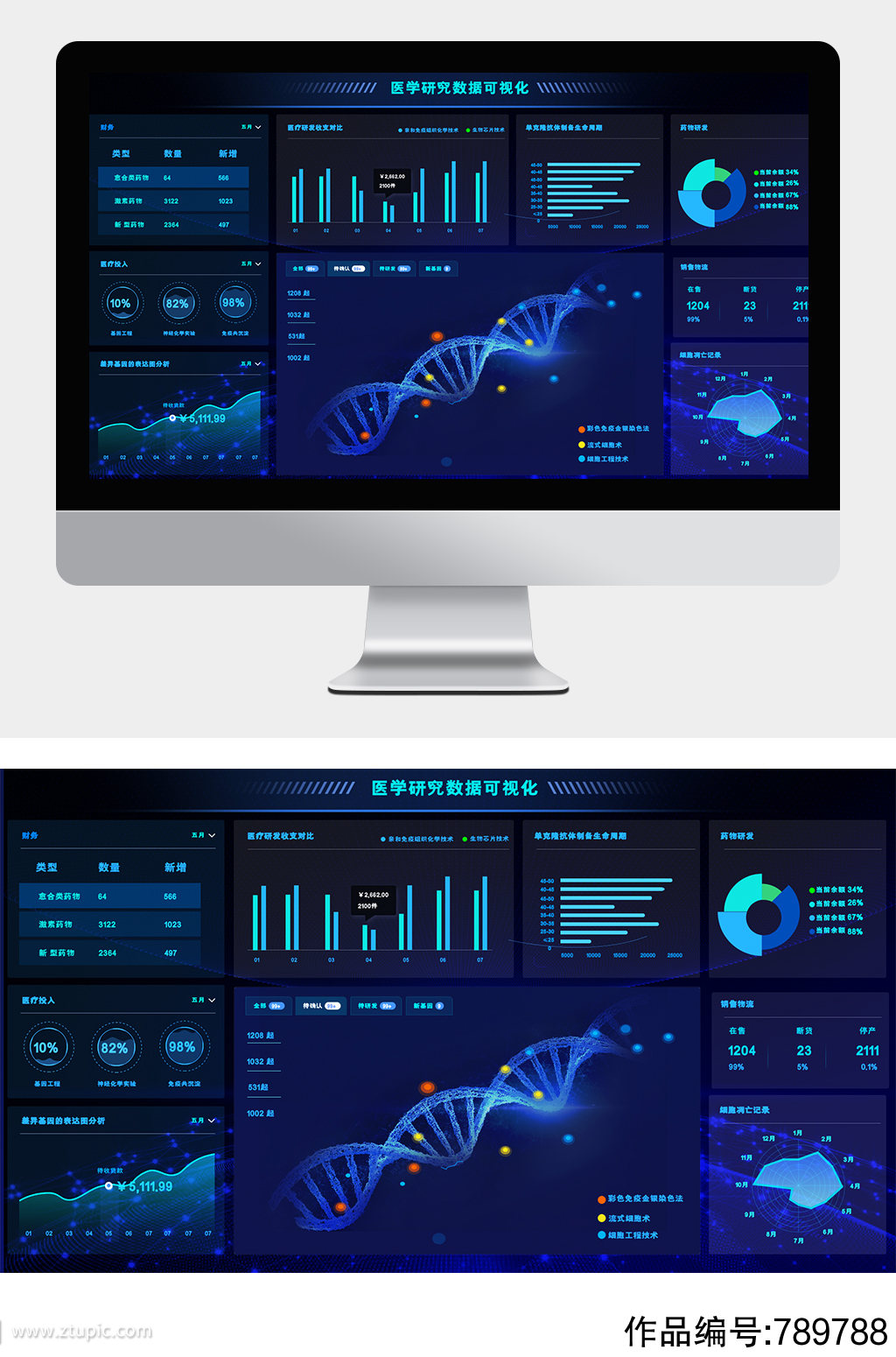 深蓝色医疗研究大数据可视化平台素材
