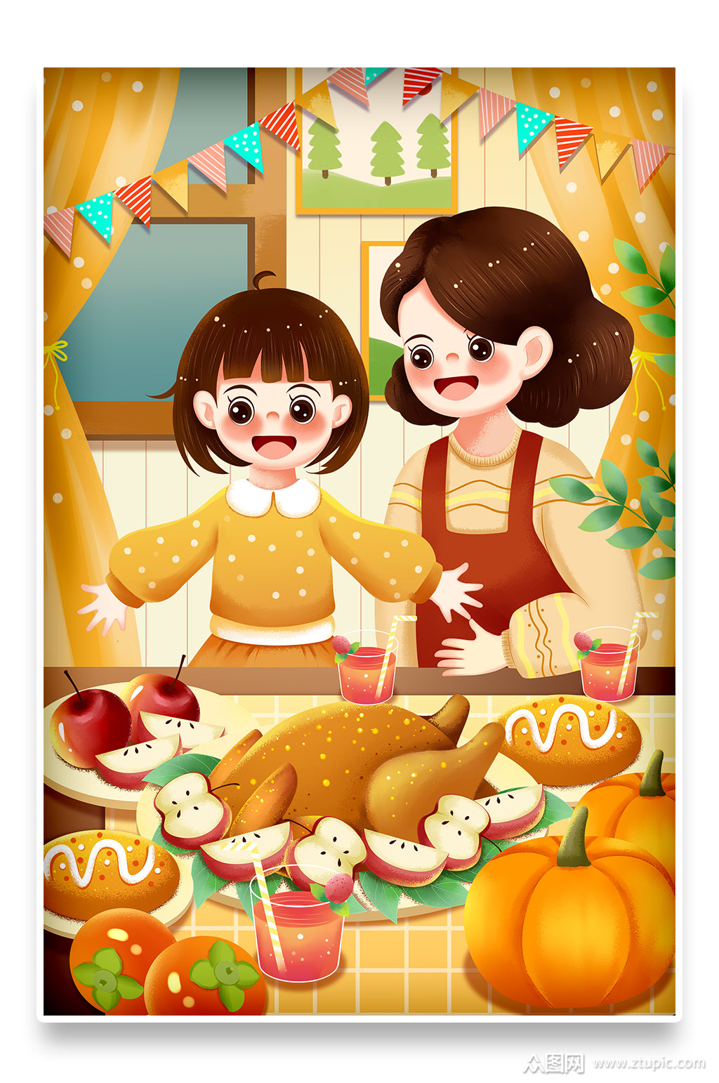 小清新手绘卡通1125感恩节插画素材