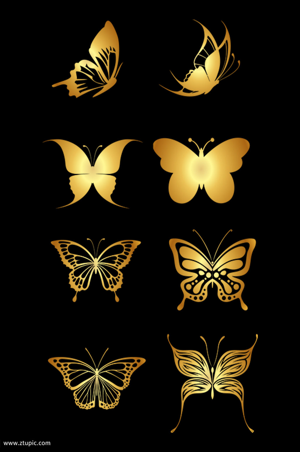 手绘金色蝴蝶昆虫图案设计元素