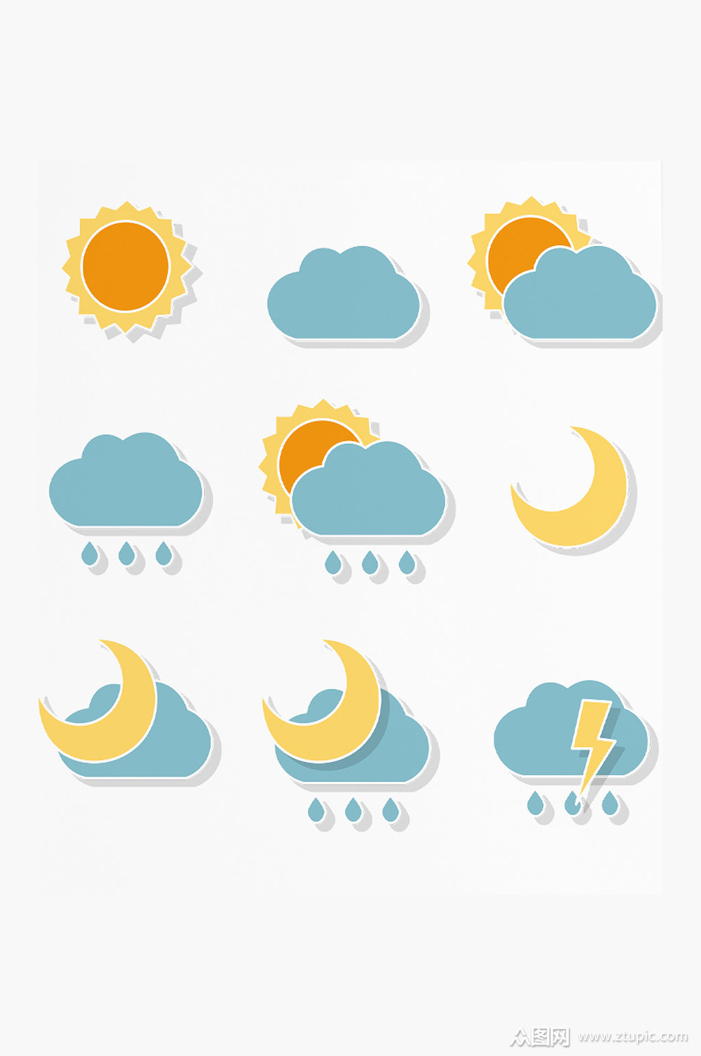 卡通手绘简约扁平风天气气象图标套图