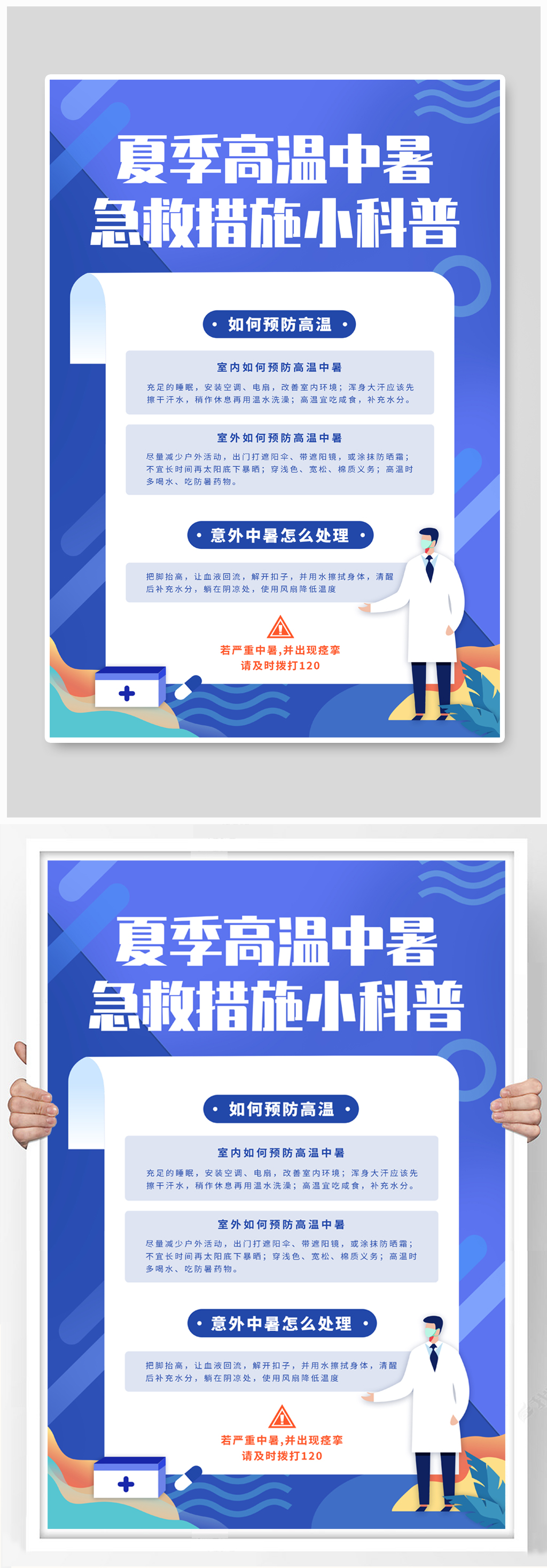 夏季高温中暑急救措施科普宣传海报