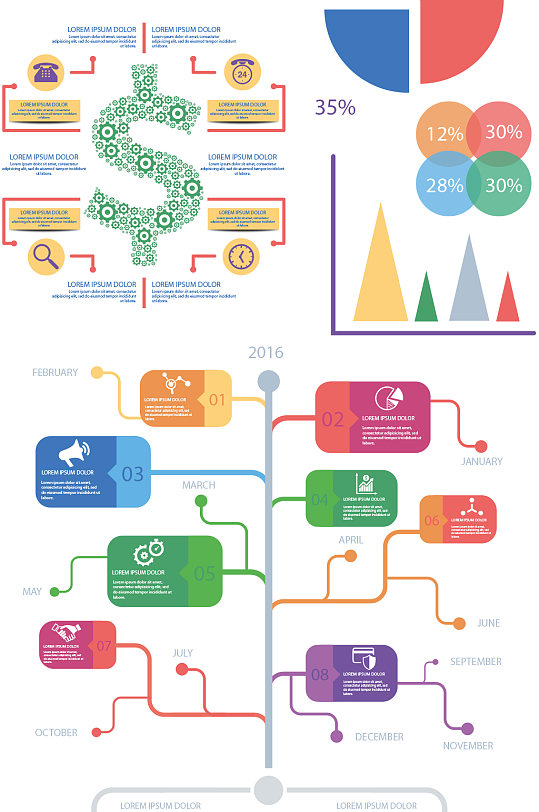 创意彩色可视化流程图设计30页多彩统计图可视化图表集ppt模板立即