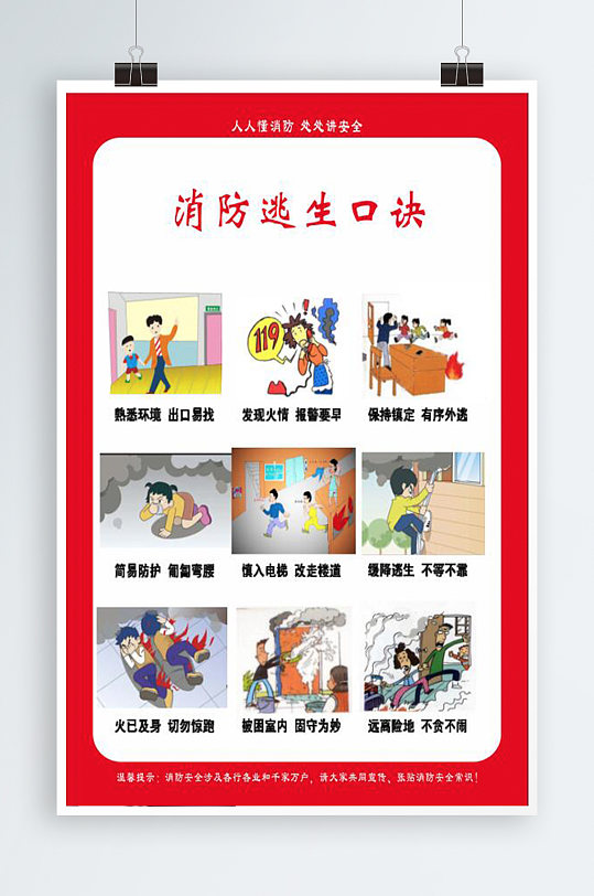 消防逃生口诀海报