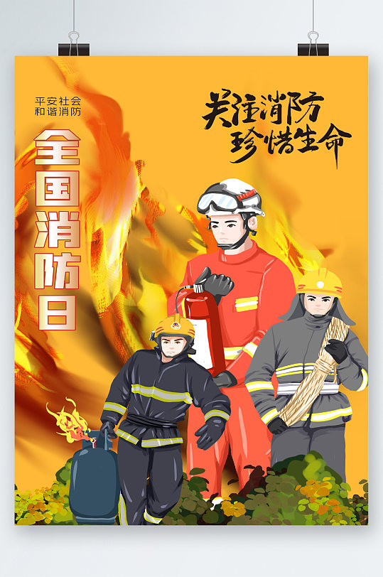 全国消防海报图片-全国消防海报设计素材-全国消防海报模板下载