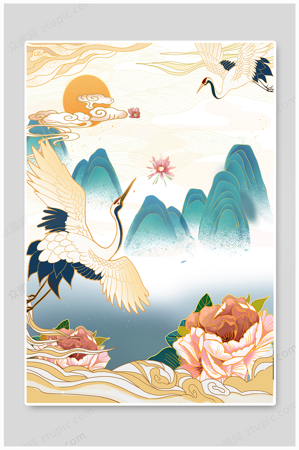 国潮风白鹤寻仙插画设计