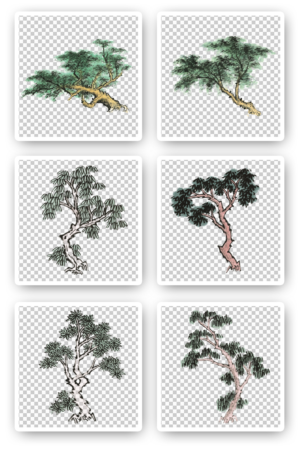 山水国画松树素材