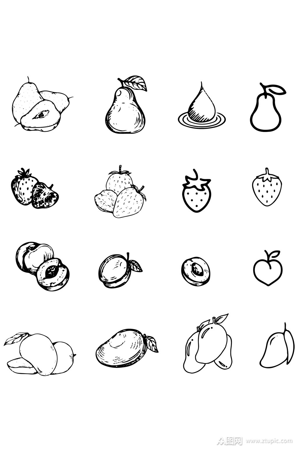 黑白果蔬线稿矢量图图片素材免费下载 - 觅知网