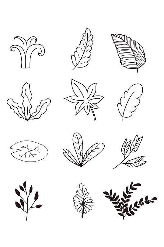 植物简笔画叶子简线图线条设计素材免扣元素