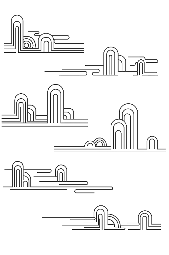 新中式古典线性祥云纹山纹元素