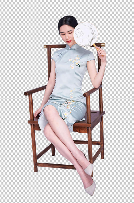 坐姿优雅旗袍美女人物png免抠元素