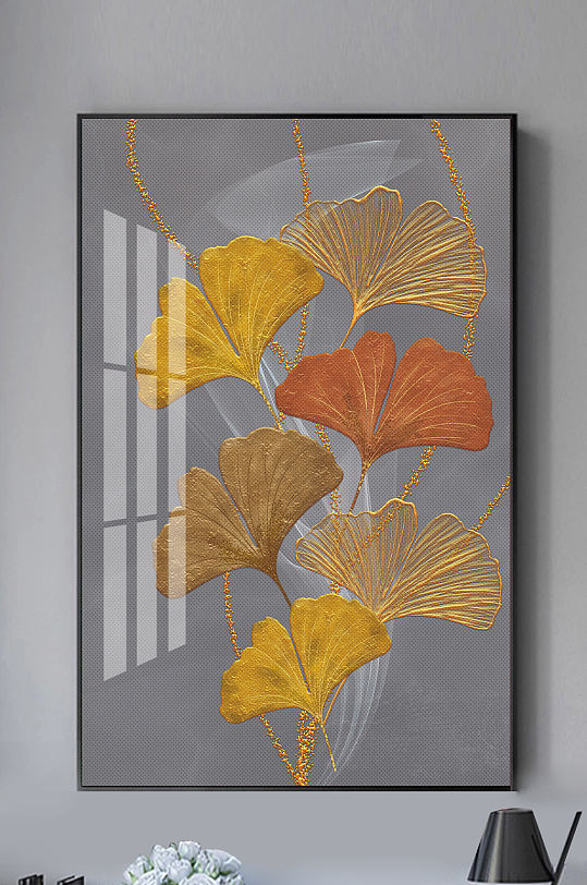 现代简约金色银杏叶装饰画