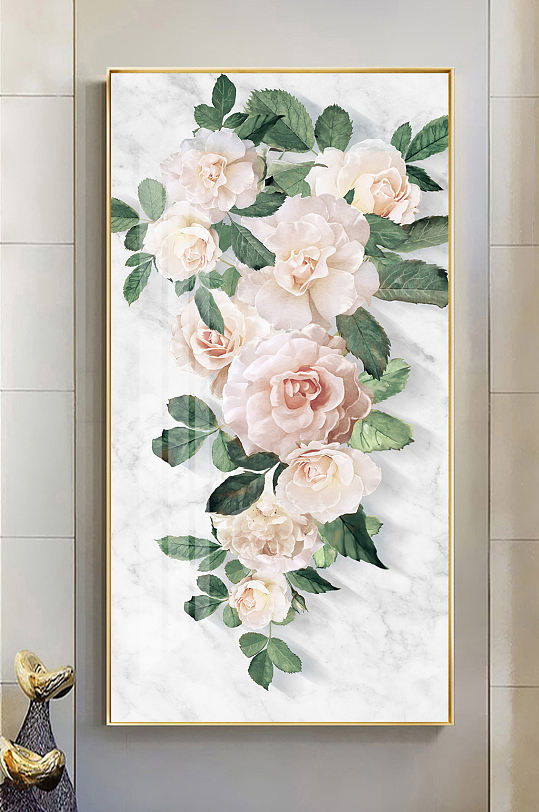 现代立体玫瑰花大理石玄关画