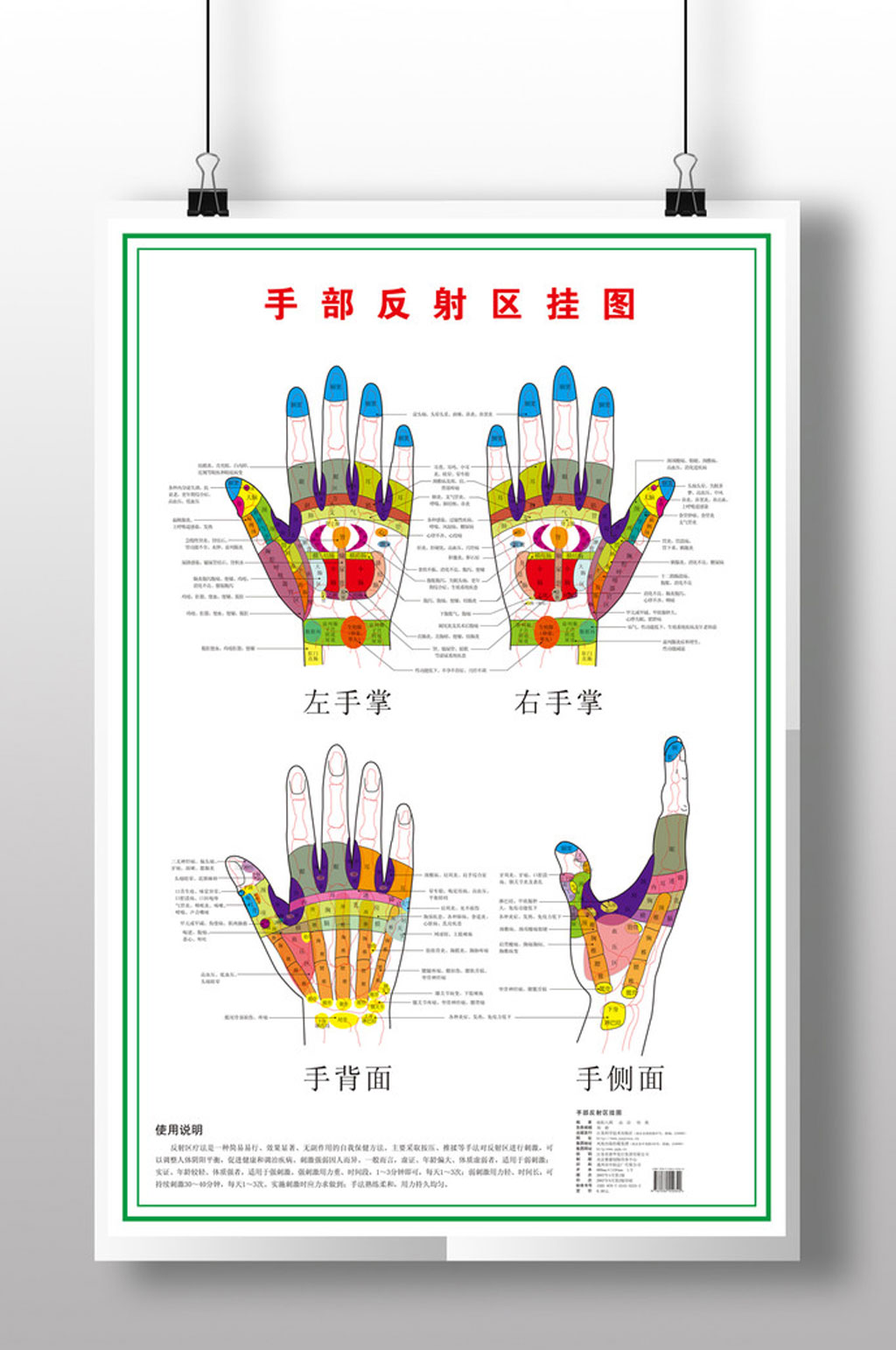 简约风格彩色手部穴位反射区挂图医疗海报