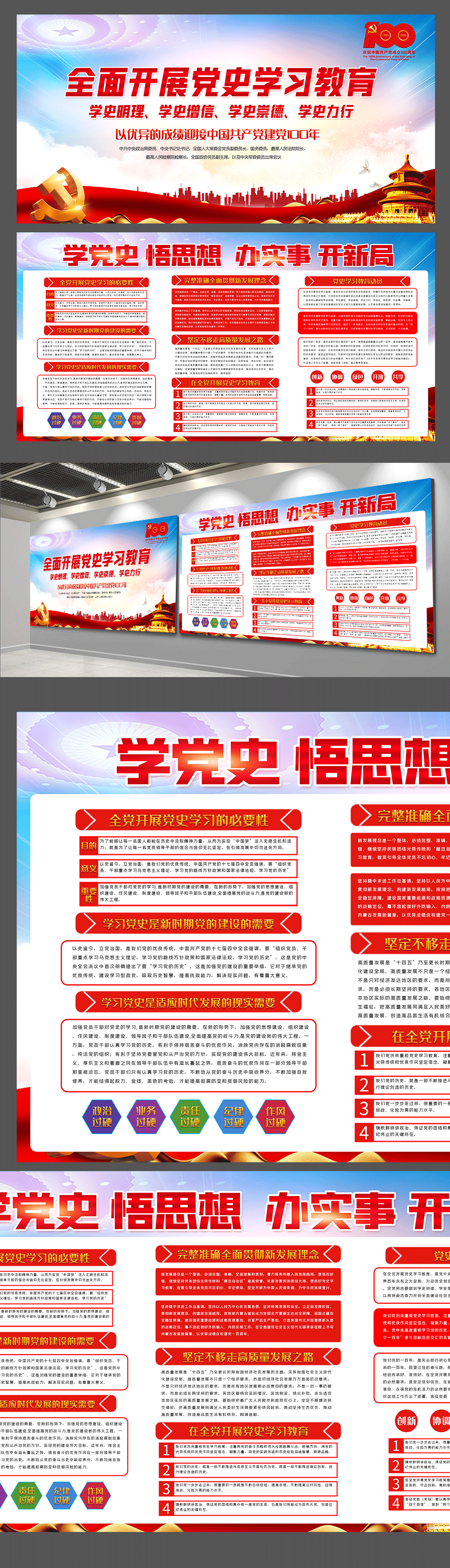全面开展党史学习教育内容双面展板